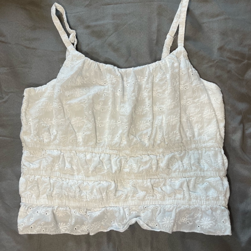Girls White Eyelet Ruffle Cami Top sz 10/12
